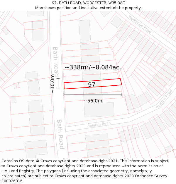 97, BATH ROAD, WORCESTER, WR5 3AE: Plot and title map