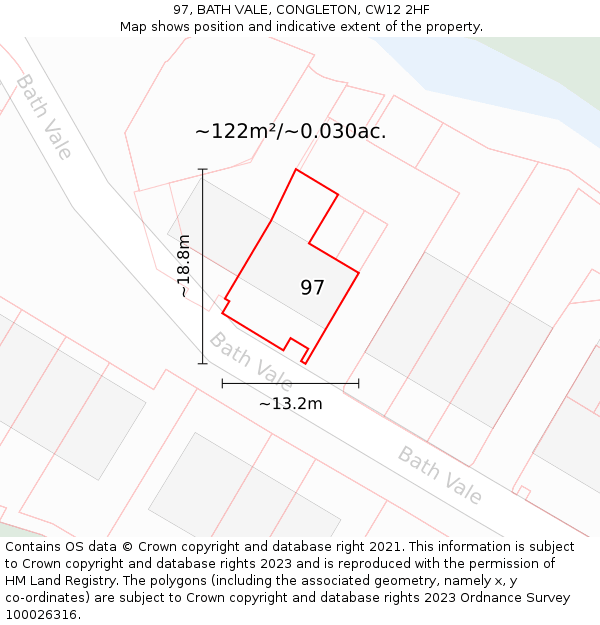 97, BATH VALE, CONGLETON, CW12 2HF: Plot and title map