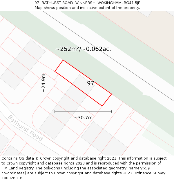 97, BATHURST ROAD, WINNERSH, WOKINGHAM, RG41 5JF: Plot and title map