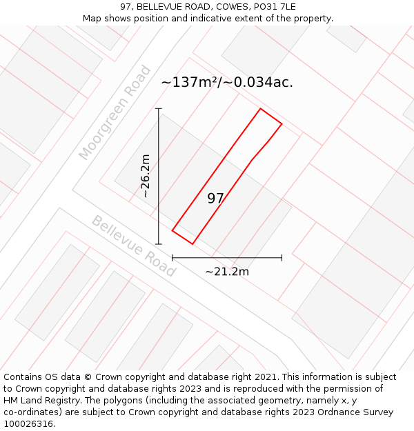 97, BELLEVUE ROAD, COWES, PO31 7LE: Plot and title map