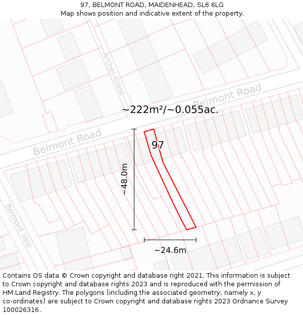 97, BELMONT ROAD, MAIDENHEAD, SL6 6LG: Plot and title map