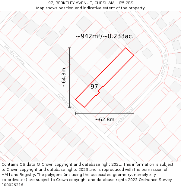 97, BERKELEY AVENUE, CHESHAM, HP5 2RS: Plot and title map