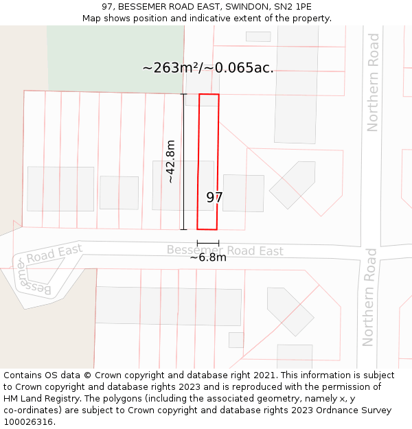 97, BESSEMER ROAD EAST, SWINDON, SN2 1PE: Plot and title map