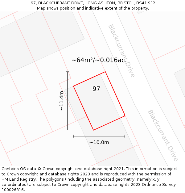 97, BLACKCURRANT DRIVE, LONG ASHTON, BRISTOL, BS41 9FP: Plot and title map