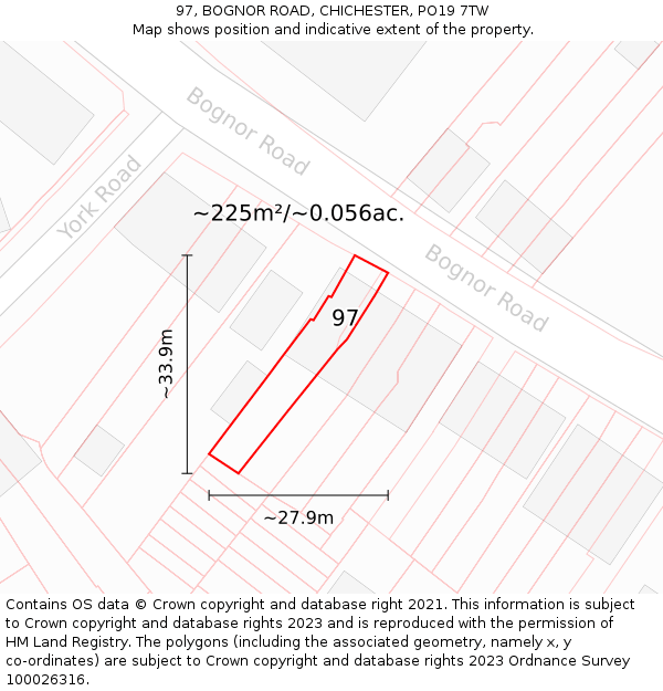 97, BOGNOR ROAD, CHICHESTER, PO19 7TW: Plot and title map
