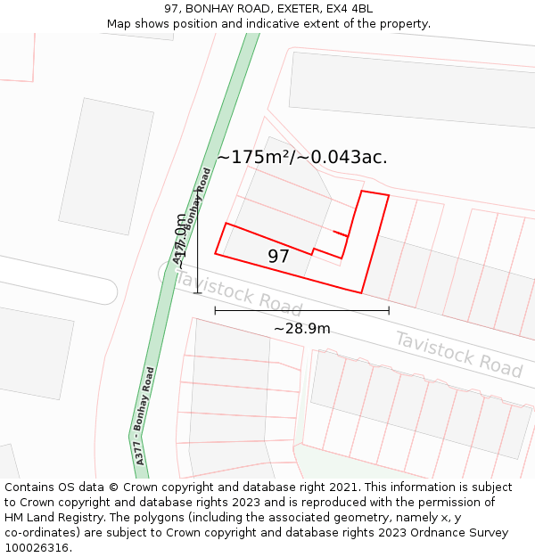97, BONHAY ROAD, EXETER, EX4 4BL: Plot and title map