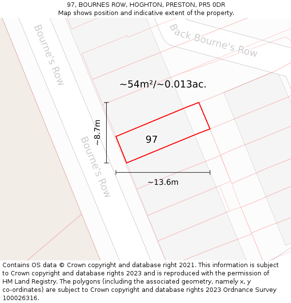 97, BOURNES ROW, HOGHTON, PRESTON, PR5 0DR: Plot and title map