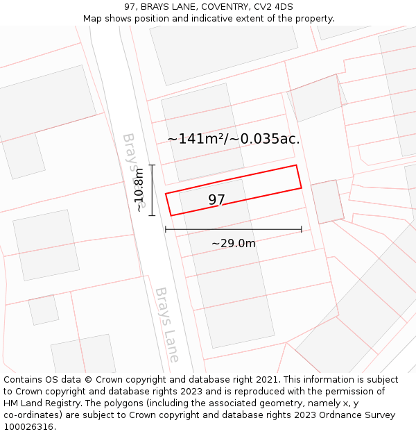 97, BRAYS LANE, COVENTRY, CV2 4DS: Plot and title map