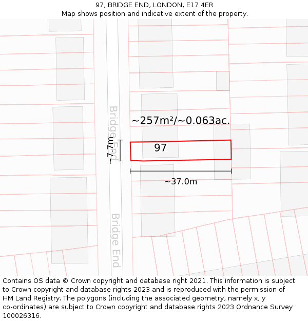 97, BRIDGE END, LONDON, E17 4ER: Plot and title map