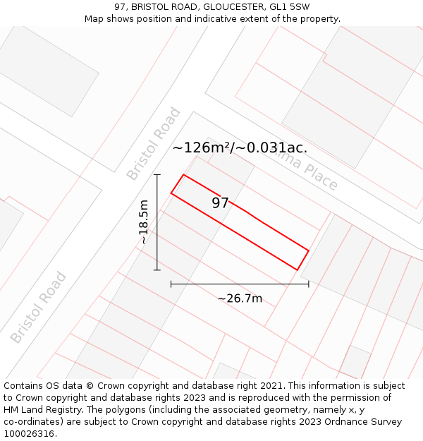 97, BRISTOL ROAD, GLOUCESTER, GL1 5SW: Plot and title map