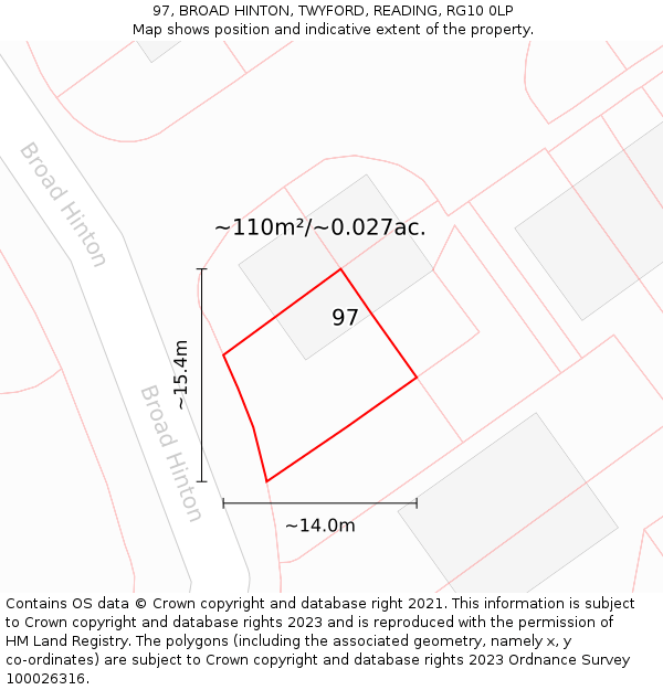 97, BROAD HINTON, TWYFORD, READING, RG10 0LP: Plot and title map