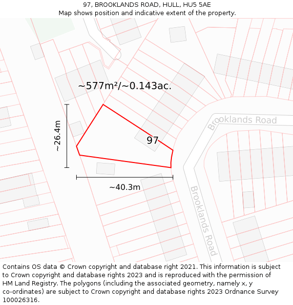 97, BROOKLANDS ROAD, HULL, HU5 5AE: Plot and title map