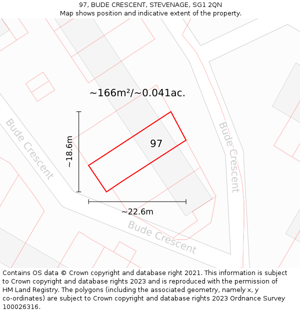 97, BUDE CRESCENT, STEVENAGE, SG1 2QN: Plot and title map