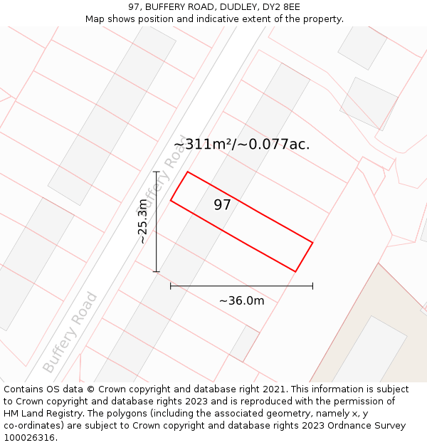 97, BUFFERY ROAD, DUDLEY, DY2 8EE: Plot and title map