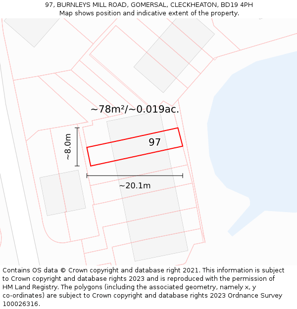 97, BURNLEYS MILL ROAD, GOMERSAL, CLECKHEATON, BD19 4PH: Plot and title map