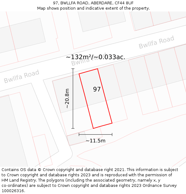 97, BWLLFA ROAD, ABERDARE, CF44 8UF: Plot and title map