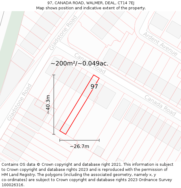 97, CANADA ROAD, WALMER, DEAL, CT14 7EJ: Plot and title map