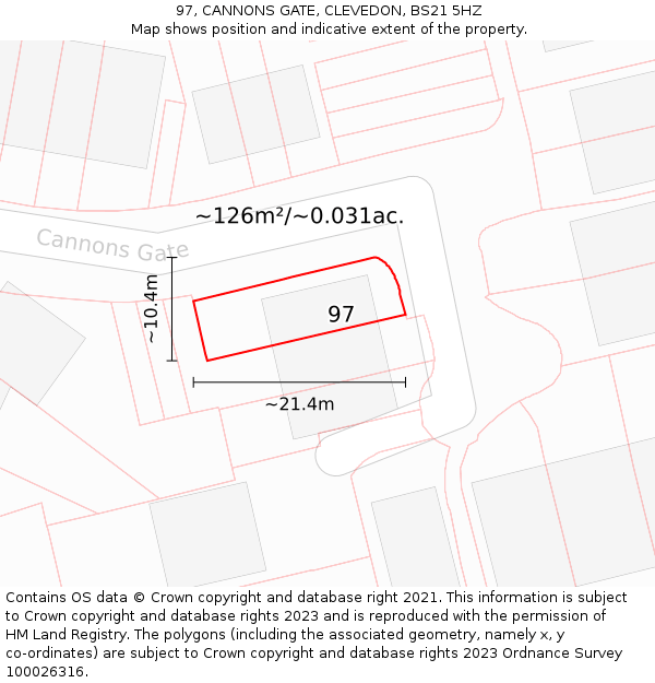 97, CANNONS GATE, CLEVEDON, BS21 5HZ: Plot and title map