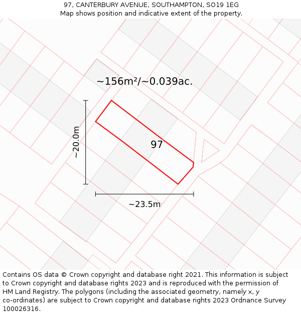 97, CANTERBURY AVENUE, SOUTHAMPTON, SO19 1EG: Plot and title map