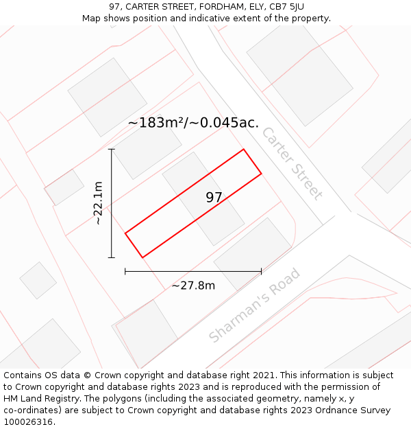 97, CARTER STREET, FORDHAM, ELY, CB7 5JU: Plot and title map