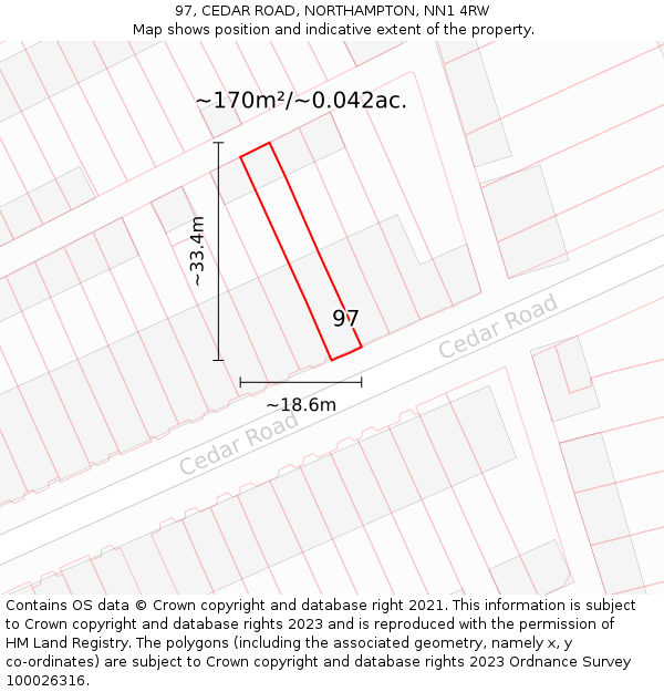 97, CEDAR ROAD, NORTHAMPTON, NN1 4RW: Plot and title map