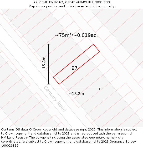 97, CENTURY ROAD, GREAT YARMOUTH, NR31 0BS: Plot and title map