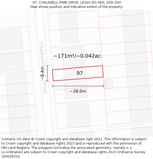 97, CHALKWELL PARK DRIVE, LEIGH-ON-SEA, SS9 1NH: Plot and title map