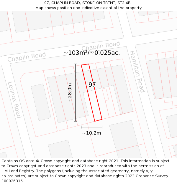 97, CHAPLIN ROAD, STOKE-ON-TRENT, ST3 4RH: Plot and title map