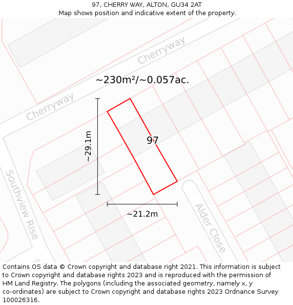 97, CHERRY WAY, ALTON, GU34 2AT: Plot and title map