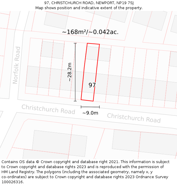 97, CHRISTCHURCH ROAD, NEWPORT, NP19 7SJ: Plot and title map