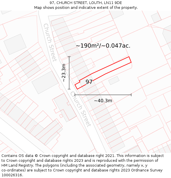 97, CHURCH STREET, LOUTH, LN11 9DE: Plot and title map