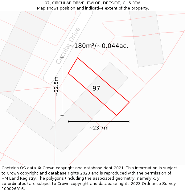 97, CIRCULAR DRIVE, EWLOE, DEESIDE, CH5 3DA: Plot and title map