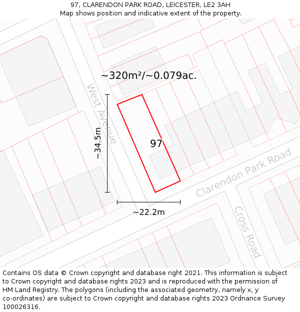 97, CLARENDON PARK ROAD, LEICESTER, LE2 3AH: Plot and title map