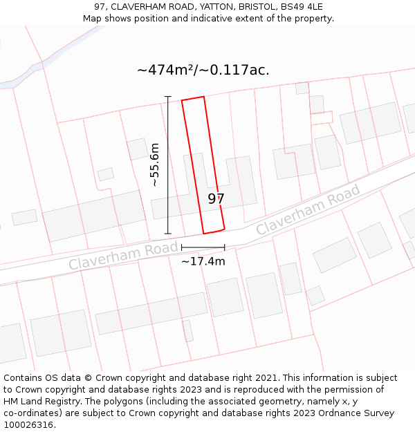 97, CLAVERHAM ROAD, YATTON, BRISTOL, BS49 4LE: Plot and title map