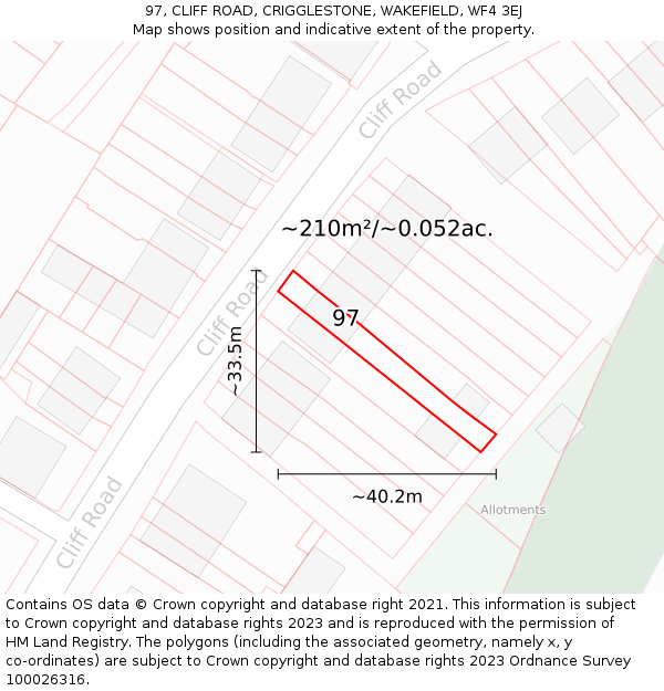 97, CLIFF ROAD, CRIGGLESTONE, WAKEFIELD, WF4 3EJ: Plot and title map