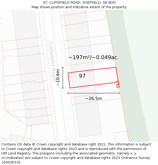 97, CLIFFEFIELD ROAD, SHEFFIELD, S8 9DN: Plot and title map