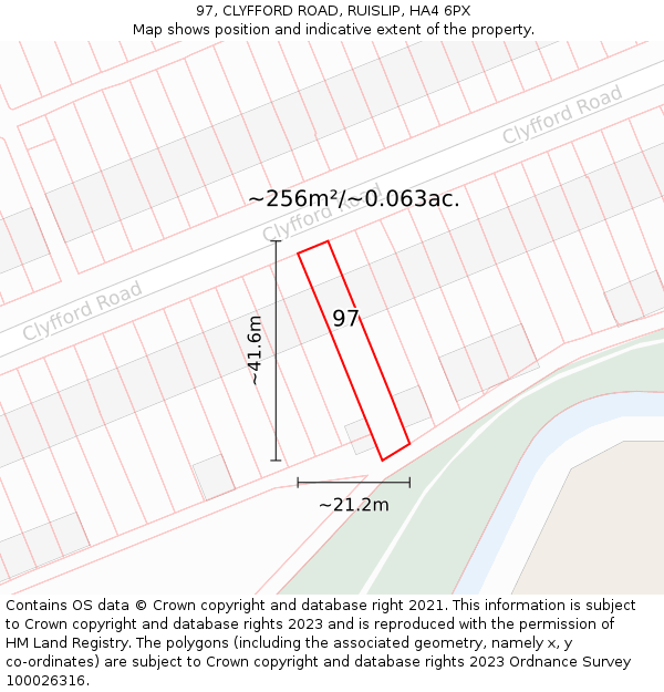 97, CLYFFORD ROAD, RUISLIP, HA4 6PX: Plot and title map