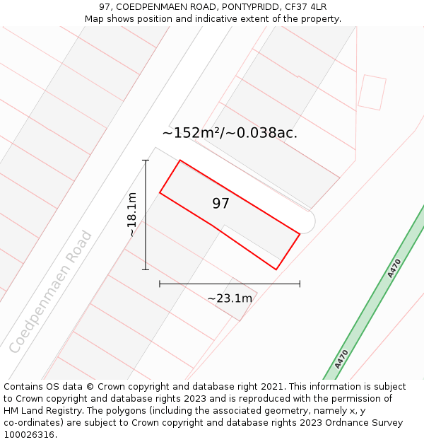 97, COEDPENMAEN ROAD, PONTYPRIDD, CF37 4LR: Plot and title map