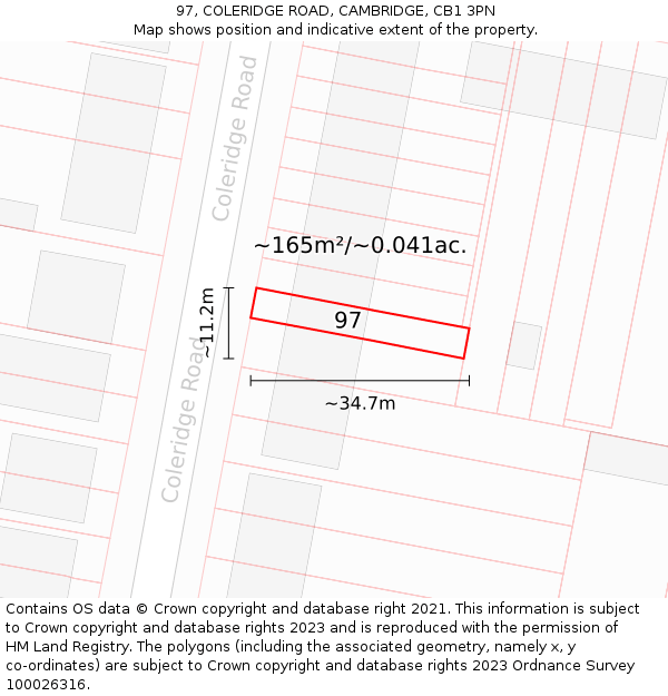97, COLERIDGE ROAD, CAMBRIDGE, CB1 3PN: Plot and title map