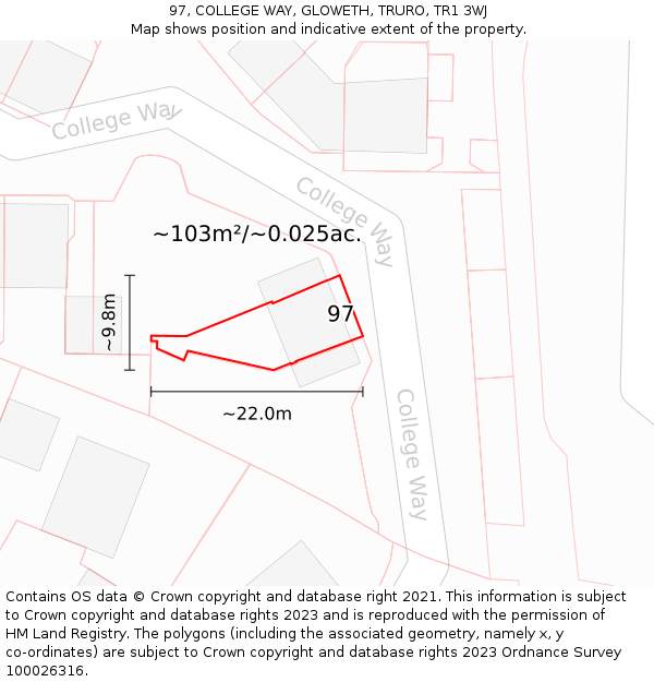 97, COLLEGE WAY, GLOWETH, TRURO, TR1 3WJ: Plot and title map