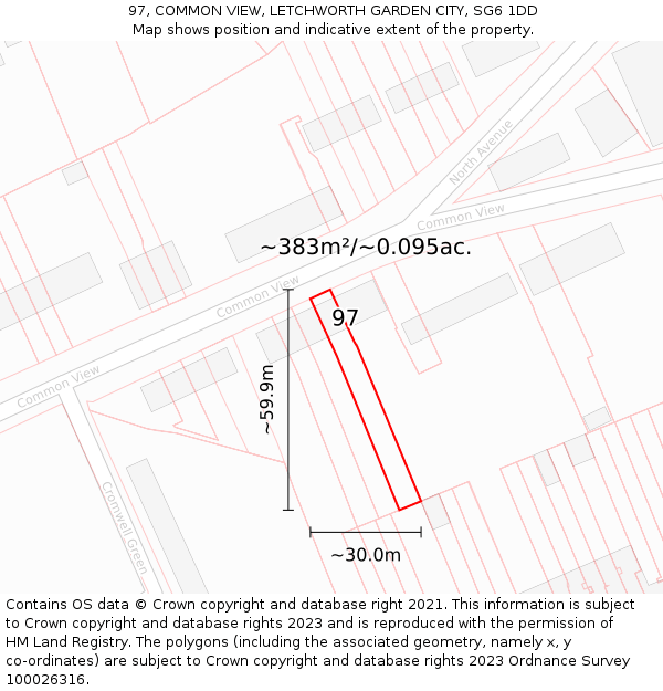 97, COMMON VIEW, LETCHWORTH GARDEN CITY, SG6 1DD: Plot and title map