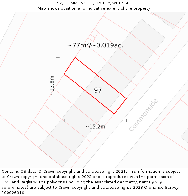 97, COMMONSIDE, BATLEY, WF17 6EE: Plot and title map