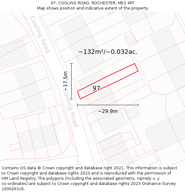 97, COOLING ROAD, ROCHESTER, ME2 4RT: Plot and title map