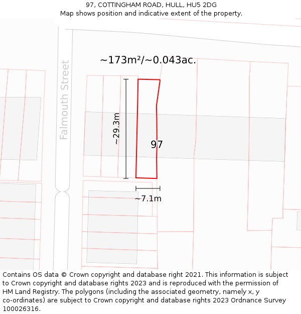 97, COTTINGHAM ROAD, HULL, HU5 2DG: Plot and title map