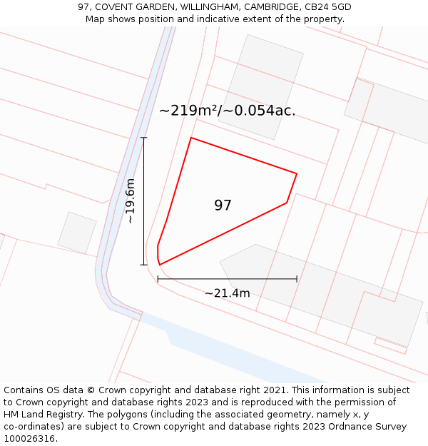 97, COVENT GARDEN, WILLINGHAM, CAMBRIDGE, CB24 5GD: Plot and title map