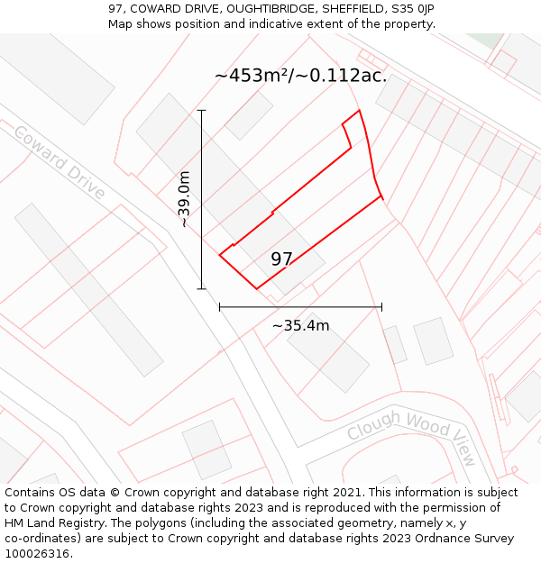 97, COWARD DRIVE, OUGHTIBRIDGE, SHEFFIELD, S35 0JP: Plot and title map