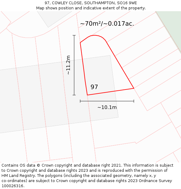 97, COWLEY CLOSE, SOUTHAMPTON, SO16 9WE: Plot and title map