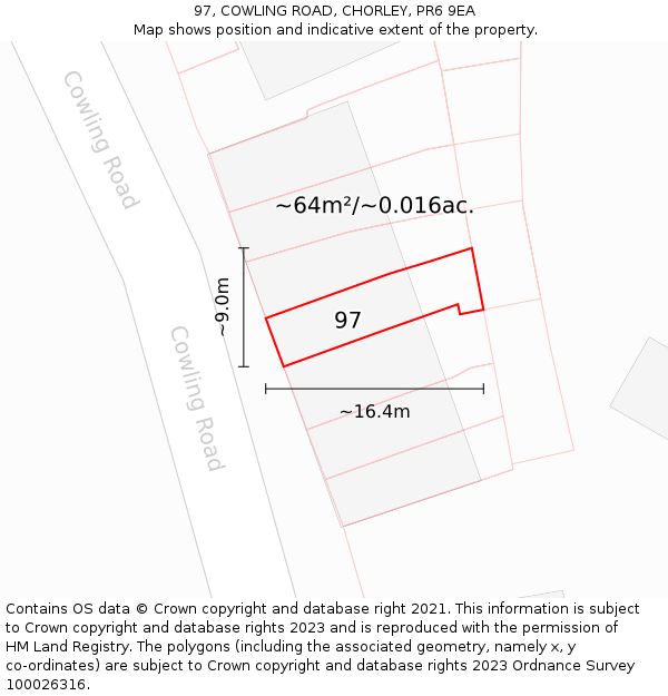 97, COWLING ROAD, CHORLEY, PR6 9EA: Plot and title map