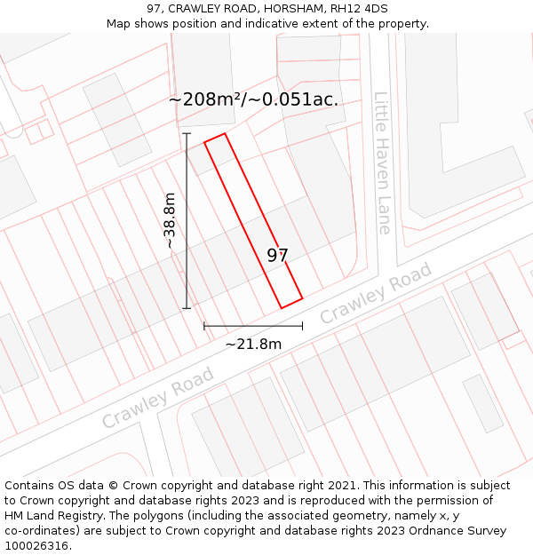 97, CRAWLEY ROAD, HORSHAM, RH12 4DS: Plot and title map