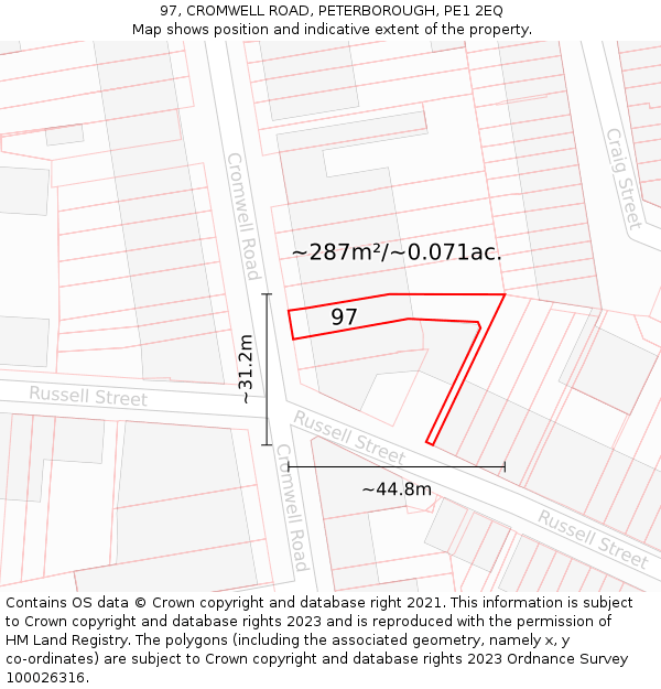 97, CROMWELL ROAD, PETERBOROUGH, PE1 2EQ: Plot and title map